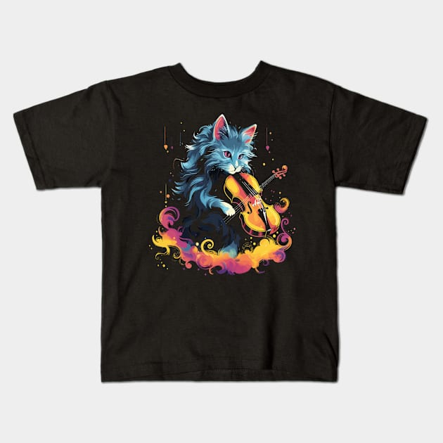 Turkish Angora Playing Violin Kids T-Shirt by JH Mart